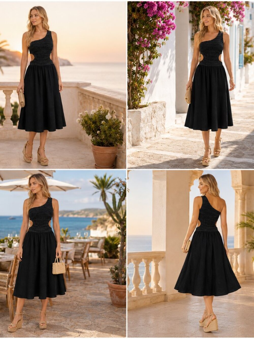 NWT Fashion Nova Cutout Midi Dress Black Linen Blend L Resort Vacation Cruise